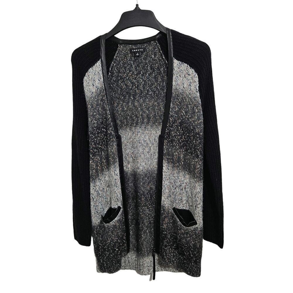 Anthropologie Trouve Zip-Up Ombre Cardigan Faux Leather Trim Size M